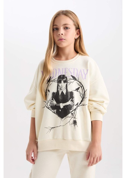 Kız Çocuk Wednesday Oversize Geniş Kalıp Bisiklet Yaka Sweatshirt D6064A824WN