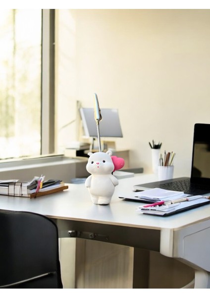 Kalpli Balon Tutan Kawaii Sevimli Ayıcık Fotoğraf ve Not Tutucu - Ofis Masa Not Tutacağı