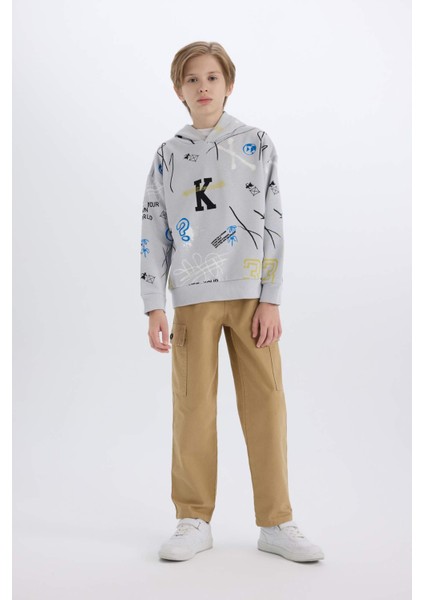 Erkek Çocuk Oversize Geniş Kalıp Kapüşonlu Desenli Sweatshirt D7118A824WN