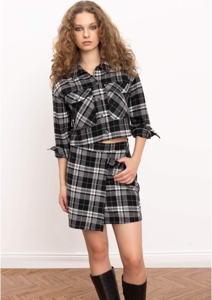 Coool Oversize Geniş Kalıp Crop Cepli Kalın Flanel Uzun Kollu Ceket Gömlek D7914AX24AU