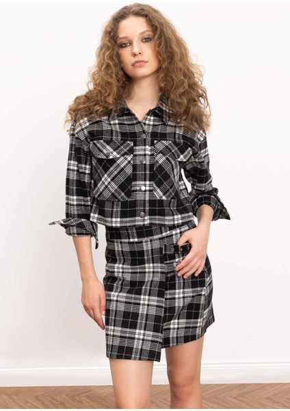 Coool Oversize Geniş Kalıp Crop Cepli Kalın Flanel Uzun Kollu Ceket Gömlek D7914AX24AU