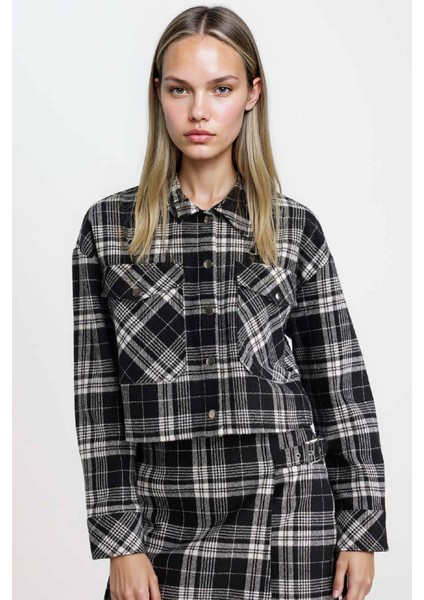 Coool Oversize Geniş Kalıp Crop Cepli Kalın Flanel Uzun Kollu Ceket Gömlek D7914AX24AU