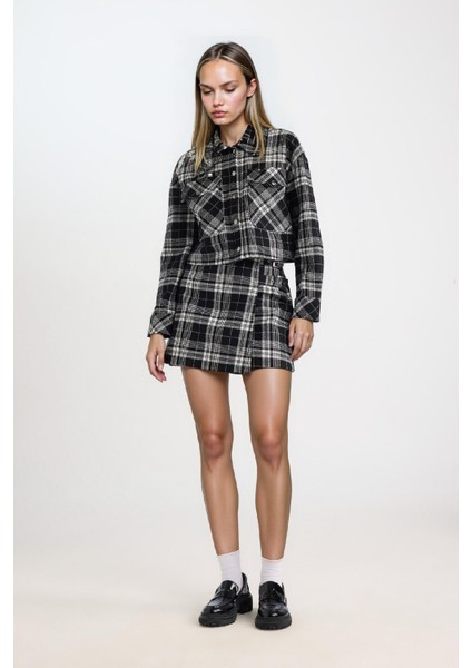 Coool Oversize Geniş Kalıp Crop Cepli Kalın Flanel Uzun Kollu Ceket Gömlek D7914AX24AU