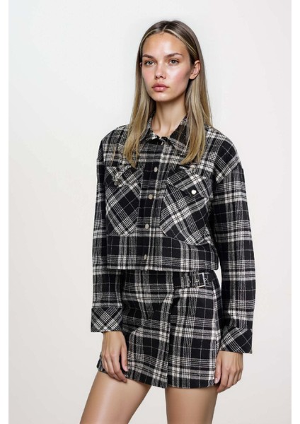 Coool Oversize Geniş Kalıp Crop Cepli Kalın Flanel Uzun Kollu Ceket Gömlek D7914AX24AU