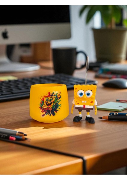 Sevimli Sünger Bob (Sponge Bob) Fotoğraf Not Tutucu Ofis Masası Setli Tutacak Hediyelik