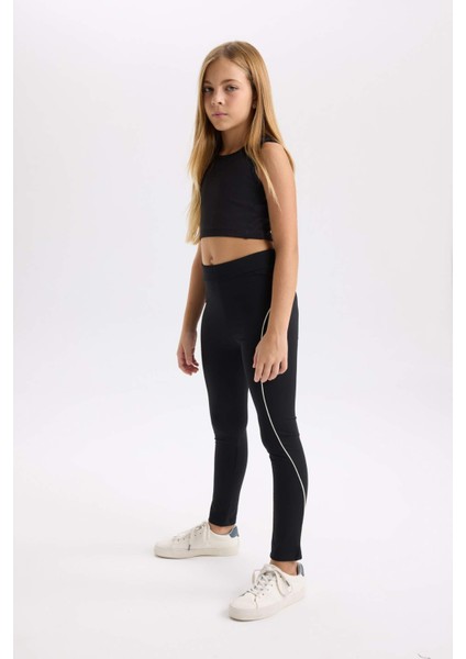 Kız Çocuk Şerit Detaylı Standart Boy Tayt D6549A824WN