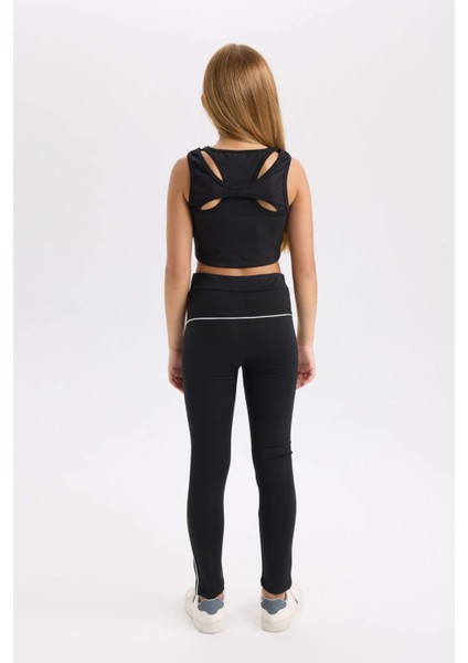 Kız Çocuk Şerit Detaylı Standart Boy Tayt D6549A824WN