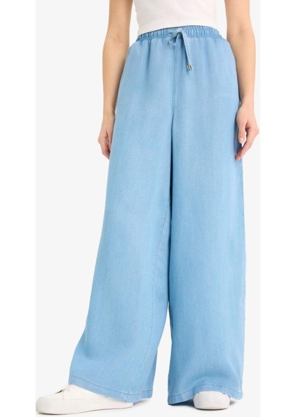 Yüksek Bel Uzun Tensel Yıkamalı Pantolon