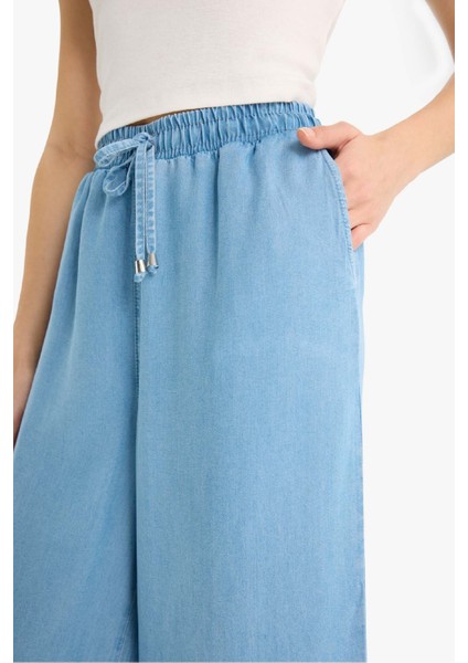 Yüksek Bel Uzun Tensel Yıkamalı Pantolon