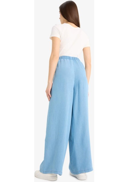 Yüksek Bel Uzun Tensel Yıkamalı Pantolon