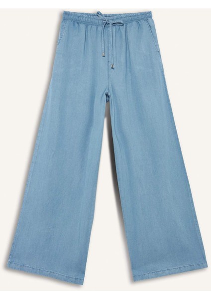 Yüksek Bel Uzun Tensel Yıkamalı Pantolon