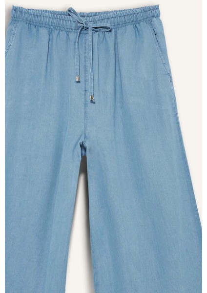 Yüksek Bel Uzun Tensel Yıkamalı Pantolon