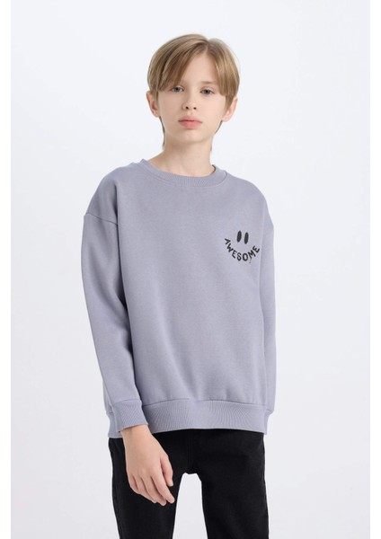 Erkek Çocuk Oversize Geniş Kalıp Bisiklet Yaka Sırt Baskılı Sweatshirt D7076A824WN