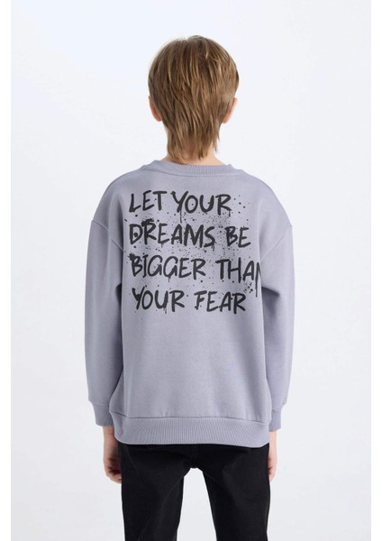 Erkek Çocuk Oversize Geniş Kalıp Bisiklet Yaka Sırt Baskılı Sweatshirt D7076A824WN