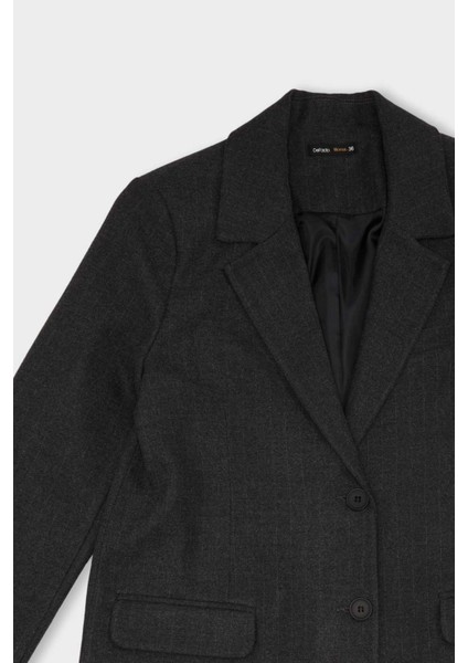 Oversize Geniş Kalıp Ceket Yaka Düğmeli Çizgili Blazer Ceket D6879Ax24Au