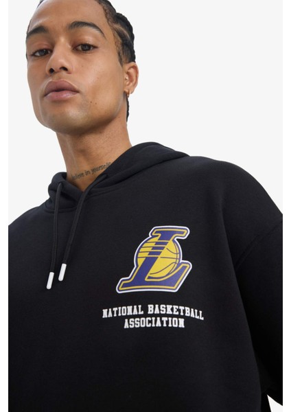 Fit NBA Los Angeles Lakers Oversize Geniş Kalıp Kapüşonlu Kalın Sweatshirt D8489AX25SP
