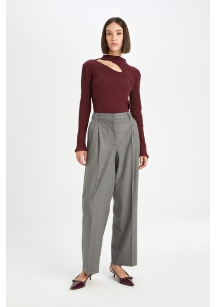 Slim Fit Dar Kesim Yarım Balıkçı Yaka Basic Düz Fitilli Kaşkorse Uzun Kollu Tişört C8473AX24AU