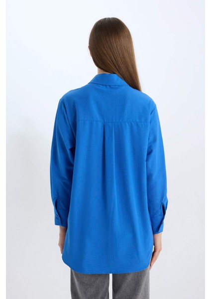 Relax Fit Poplin Basic Düz Uzun Kollu Gömlek Tunik D7342AX25SP