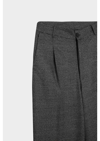 Wide Leg Klasik Kışlık Pantolon Kareli Cepli Yüksek Bel Geniş Bol Paça D8635AX24AU