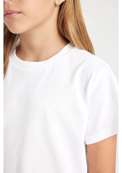 Kız Çocuk Bisiklet Yaka Basic Düz Kısa Kollu Tişört D8506A8NS