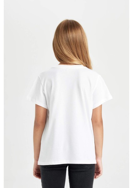 Kız Çocuk Bisiklet Yaka Basic Düz Kısa Kollu Tişört D8506A8NS