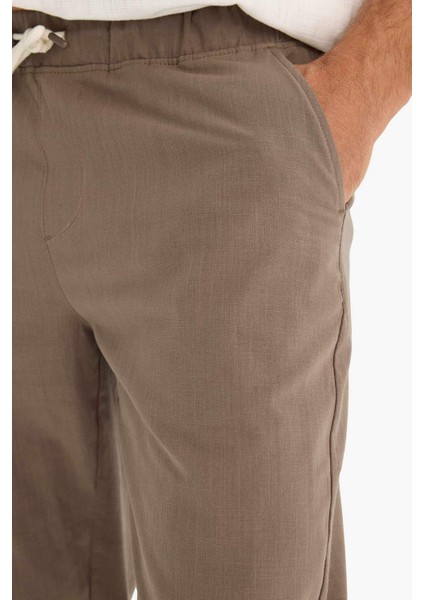 %100 Pamuk Keten Görünümlü Yazlık Jogger Pantolon Dar Paça Beli Bağcıklı Lastikli Cepli Z6475AZ25SP
