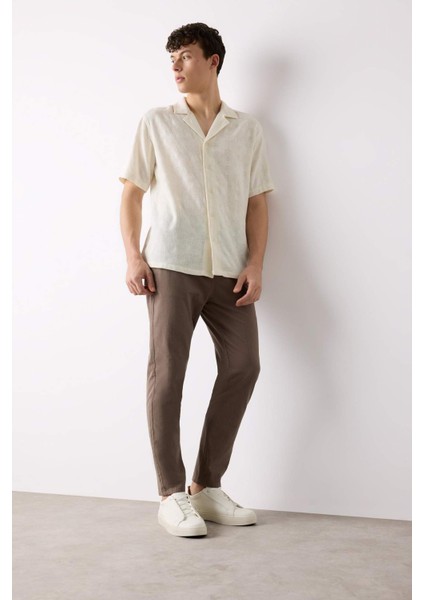 %100 Pamuk Keten Görünümlü Yazlık Jogger Pantolon Dar Paça Beli Bağcıklı Lastikli Cepli Z6475AZ25SP