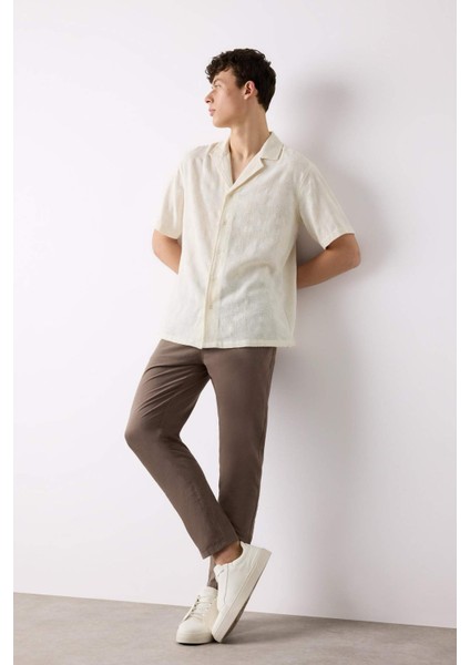 %100 Pamuk Keten Görünümlü Yazlık Jogger Pantolon Dar Paça Beli Bağcıklı Lastikli Cepli Z6475AZ25SP