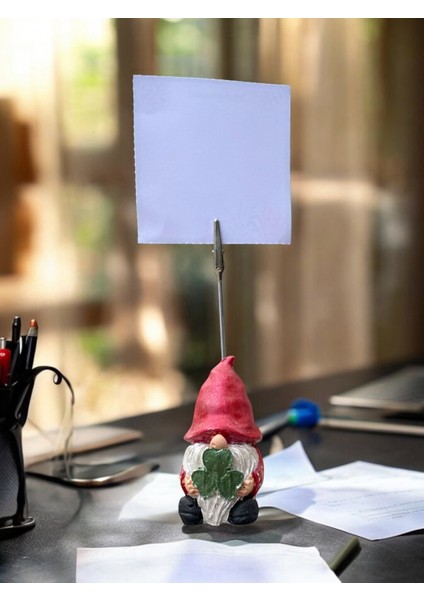 Simli Kırmızı Yonca Tutan Sevimli Şans Cücesi Fotoğraf Not Tutacağı Ofis Masası Tutacak Hediyelik fırsatları