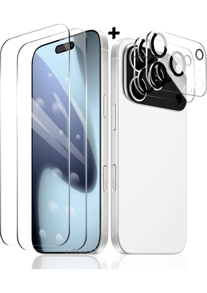 Apple iPhone 17 Pro Max Uyumlu Kamera Koruma Lens Koruyucu Şeffaf Temperli Cam + Ekran Koruyucu Cam 2in1 Set