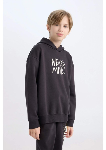 Erkek Çocuk Oversize Geniş Kalıp Sırt Baskılı Kapüşonlu Sweatshirt D7115A824WN