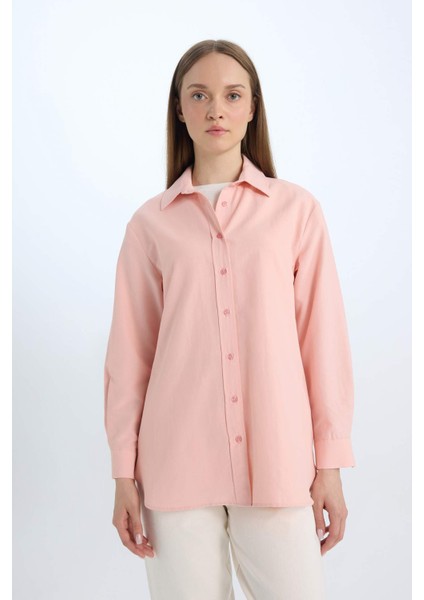 Relax Fit Basic Düz Poplin Uzun Kollu Gömlek Tunik D7341AX25SP