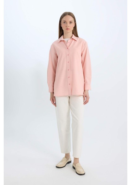 Relax Fit Basic Düz Poplin Uzun Kollu Gömlek Tunik D7341AX25SP