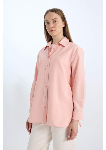 Relax Fit Basic Düz Poplin Uzun Kollu Gömlek Tunik D7341AX25SP