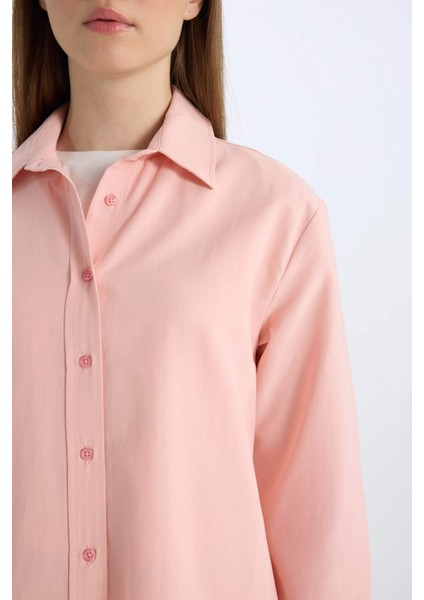 Relax Fit Basic Düz Poplin Uzun Kollu Gömlek Tunik D7341AX25SP