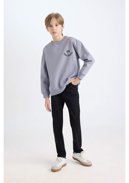 Erkek Çocuk Oversize Geniş Kalıp Bisiklet Yaka Sırt Baskılı Sweatshirt D7076A824WN