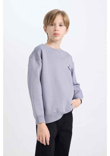 Erkek Çocuk Oversize Geniş Kalıp Bisiklet Yaka Sırt Baskılı Sweatshirt D7076A824WN