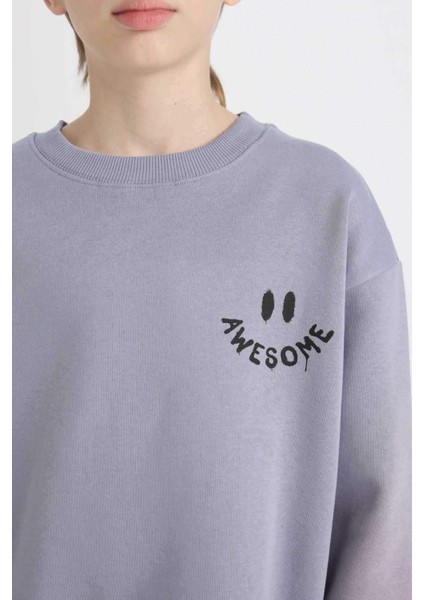 Erkek Çocuk Oversize Geniş Kalıp Bisiklet Yaka Sırt Baskılı Sweatshirt D7076A824WN