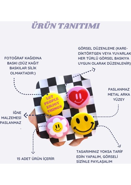 Kişiye Özel 44 mm Tasarım Rozet Seti- 15 Adet modelleri