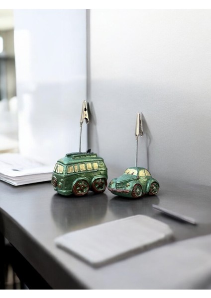 Şirin Simli Yeşil Woswos ve Otobüs Fotoğraf Not Tutucu Ofis Masası Tutacak Hediyelik