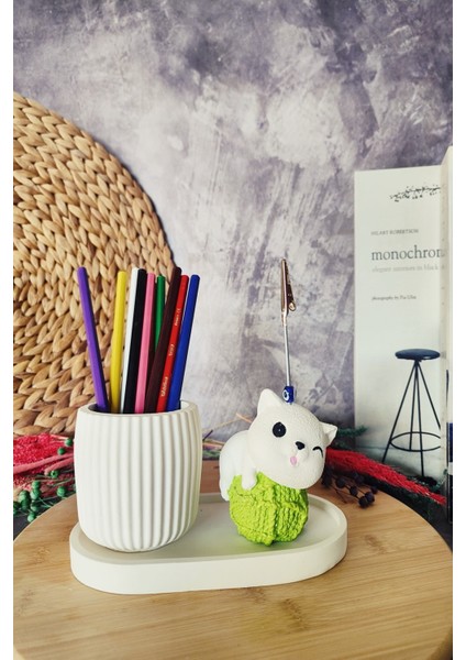 Dekoratif Sevimli Kedi Kalemlik ve Notluk Seti, Masaüstü Hediyelik