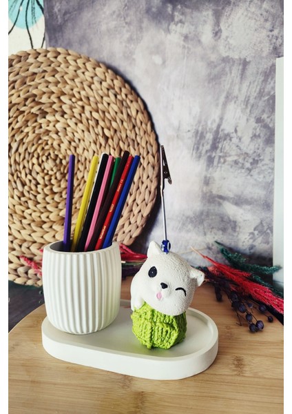 Dekoratif Sevimli Kedi Kalemlik ve Notluk Seti, Masaüstü Hediyelik modelleri