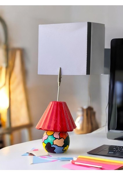 Kırmızı Abajur Fotoğraf Not Tutacağı Ofis Masası Hediyelik Tutucu fiyatları