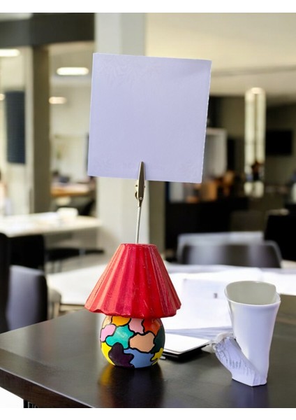 Kırmızı Abajur Fotoğraf Not Tutacağı Ofis Masası Hediyelik Tutucu modelleri