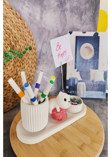 Dekoratif Sevimli Kedi Notluk, Kalemlik ve Ataşlık Seti, 4lü Masaüstü Organizer fiyatları