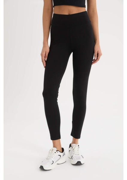 Fit Yüksek Bel Beli Saran Pamuklu Basic Düz Sporcu Tayt