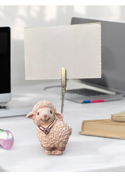 Minik Tatlı Yavru Bej Kuzu Kawaii Fotoğraf Not Tutacağı Ofis Masası Hediye Tutucu Tutacak