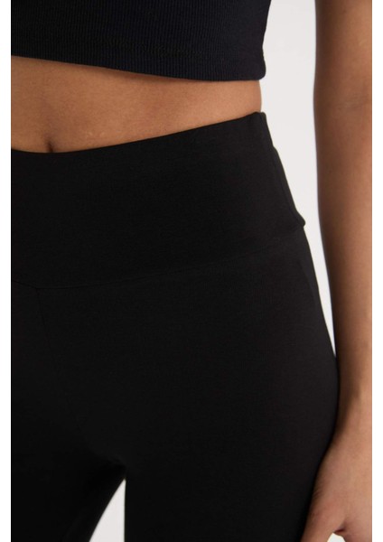 Fit Yüksek Bel Beli Saran Pamuklu Basic Düz Sporcu Tayt