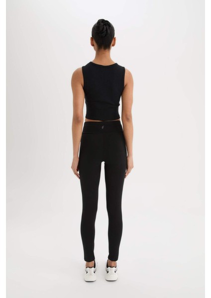 Fit Yüksek Bel Beli Saran Pamuklu Basic Düz Sporcu Tayt