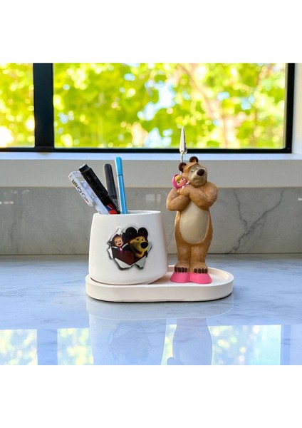 Dekoratif Sevimli Maşa ve Kocaayı Baskılı Kalemlik ve Notluk Seti El Yapımı fırsatları